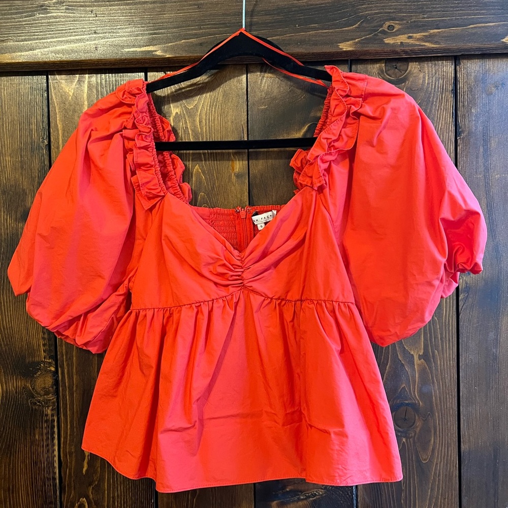 English Factory Red Puff Sleeve Top